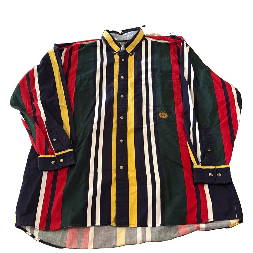 Vintage 90's Hunting Horn J. Riggings Striped Button Up Long Sleeve Mens XL E69